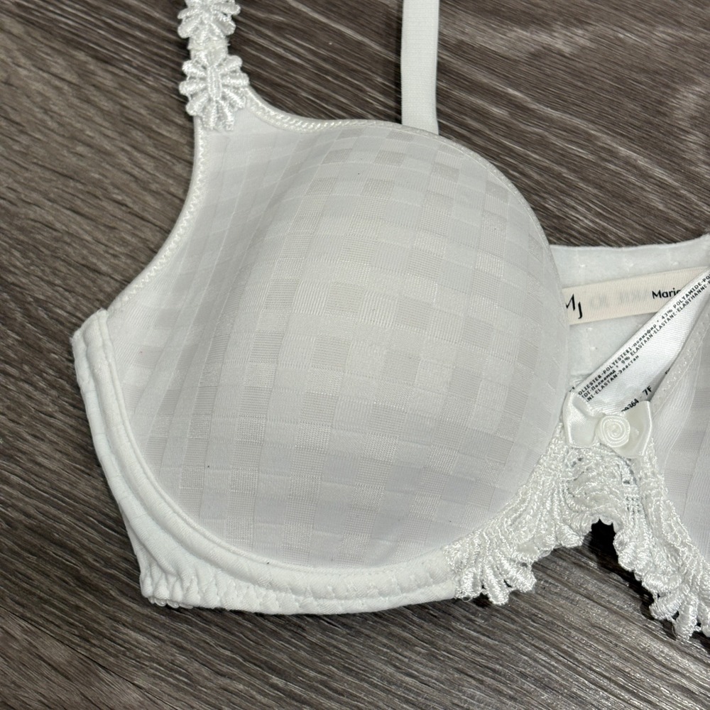 Marie Jo Avero Heartshape Bra Natural White Gingham Daisy Straps 36B Underwire - Picture 5 of 15